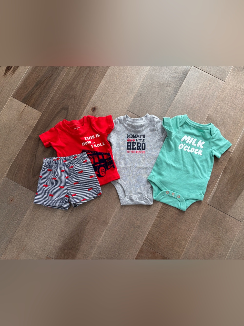 New Born Carter Fire Fighter Bodysuit, Shirt, Shorts & One Cat & Jack Bodysuits
